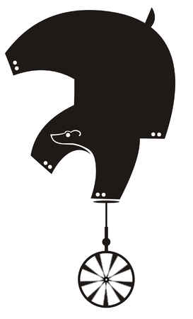Funny bear rides on unicycle isolated illustration. Equilibrist bear rides on unicycle black on white silhouette isolated illustrationのイラスト素材