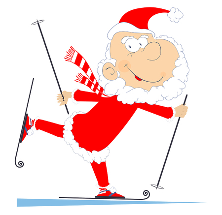 Santa Claus a skier isolated illustration. Skiing cartoon Santa Claus isolated on white illustrationのイラスト素材
