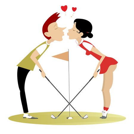 Golf course. Man and woman falling in love and kissing.
Love couple kissing on the golf course. Isolated on white backgroundのイラスト素材