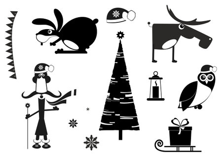 Christmas and New Year set.
Christmas and New Year set. Black on white backgroundのイラスト素材