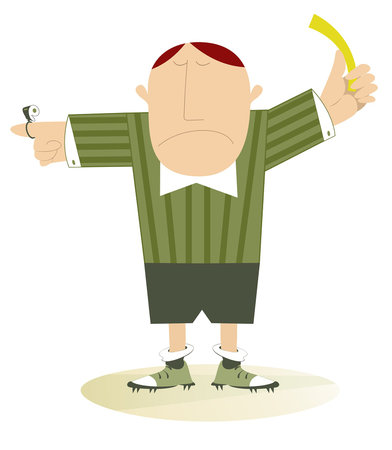 Referee holding a yellow card. Cartoon referee shows a yellow card tÐ¾ the playerのイラスト素材