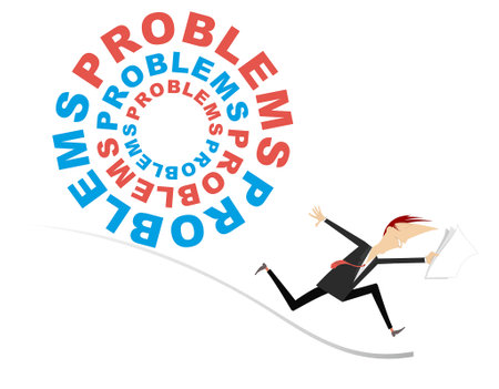Businessman - problem concept. Businessman running away from big pile of problemsのイラスト素材