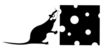 Rat or mouse with a piece of cheese. 
Rat or mouse with a big slice of cheese. Black on white illustrationのイラスト素材