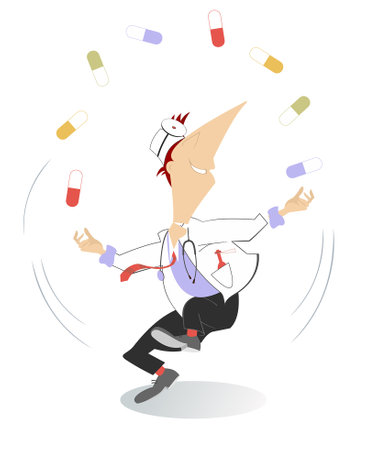 Cartoon doctor juggling the pills.
Cheerfulness doctor juggling the pills. Isolated on white backgroundのイラスト素材