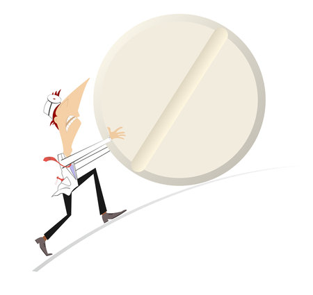 Cartoon doctor rolls a big pill.
Tied doctor rolls up a big pill. Isolated on white backgroundのイラスト素材
