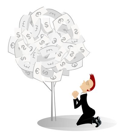 Man worshiping money tree.
Businessman standing in the kneel worshiping a money tree. Concept illustrationのイラスト素材