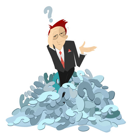 Too much questions. Thinking businessman. Concept.
Serious, thinking businessman appears from a pile of questions signs. Isolated on white backgroundのイラスト素材