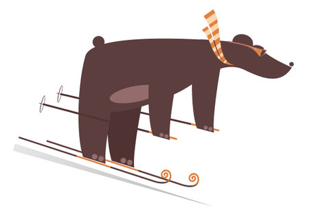 Cartoon skiing bear. 
Winter sport. Cartoon bear skiing. Isolated on white backgroundのイラスト素材