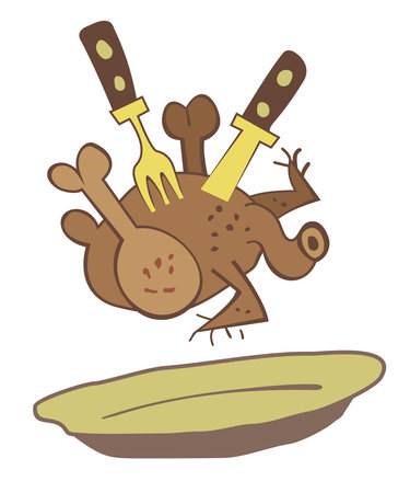 Meat food. Grilled duck, chicken or turkey. 
Plate. Grilled duck, chicken or turkey. Knife and a fork. Isolated on white backgroundのイラスト素材