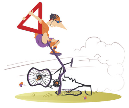 Bicycle accident. Crash.
Traffic accident. Cyclist smashed into a road signのイラスト素材