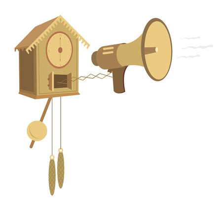 Cartoon cuckoo clock. 
Cartoon cuckoo clock with megaphone instead bird announce the timeのイラスト素材