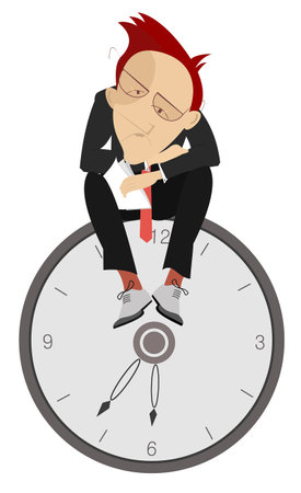Businessman. Time concept. Deadline.
Tired and sad businessman sits on the clock. On white backgroundのイラスト素材
