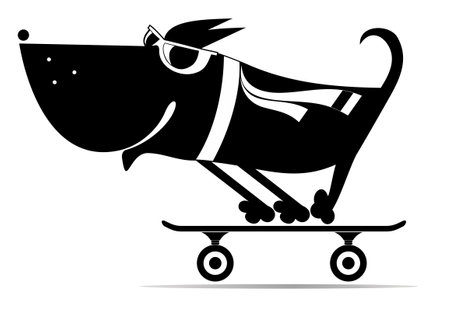 Cartoon dog a skateboarder. Active lifestyle idea. Cartoon dog riding on a skateboardのイラスト素材