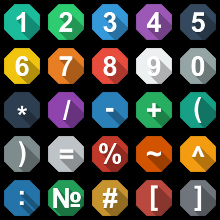 Numbers and Math Symbols Flat Icons Set with long shadowのイラスト素材