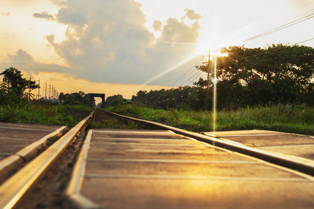 Rural train tracks with beautiful nature on both sides of the road