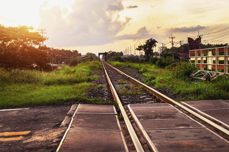Rural train tracks with beautiful nature on both sides of the road