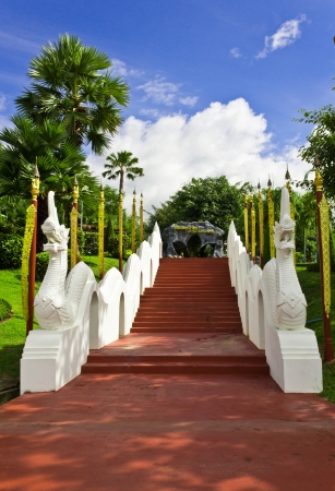 Staircase leads to the entrance of plubic garden.の写真素材