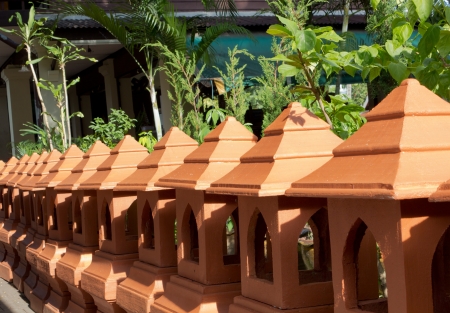 Clayed Candle Holder in Shape of Huts の写真素材