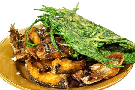 Fried Fishs and Vegetables for putting in Thailand Sour Soup.の写真素材