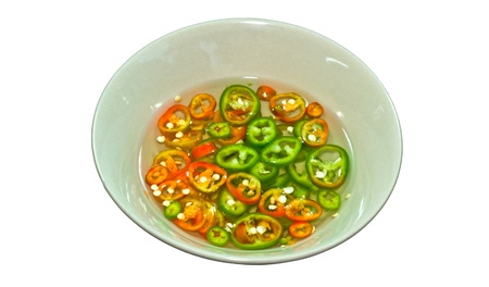 Sliced Chili in Vinegar used as Flavoring for Thailand Noddlesの写真素材