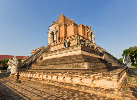 Ancient Grand Pagoda at Wat (Thai Temple) Prathat Chedi Luang, Chiang Mai,Thailand.の写真素材