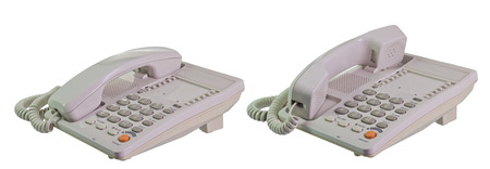 Grey shiny telephone on isolate white backgroundの写真素材