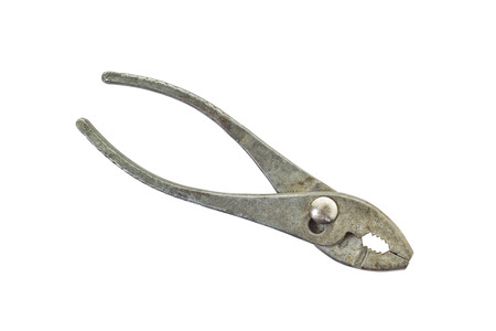 Old pliers isolated on white background and clipping pathの写真素材
