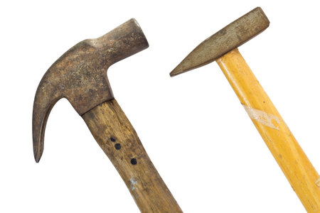 Old and rusty hammer heads,  isolated on white background and clipping path