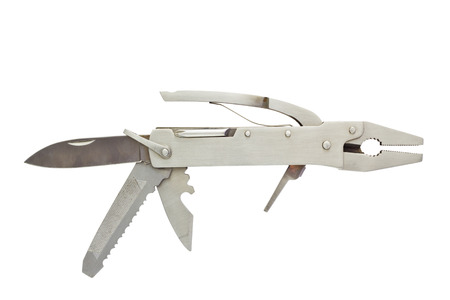 Pocket Knife and tools, on white background and clipping pathの写真素材