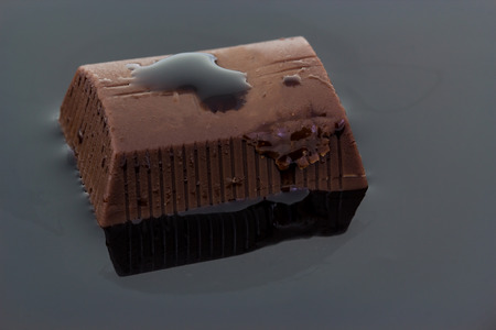 Single chocolate on liquid sweet chocolateの写真素材