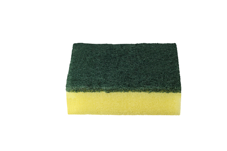 Dish cleaning sponge with scouring Pads, isolated on white backgroundの写真素材