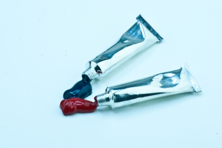 Green and red color tubeの写真素材