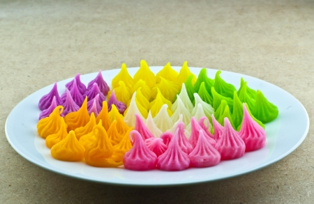 Colorful Thai dessert in a white dishの写真素材