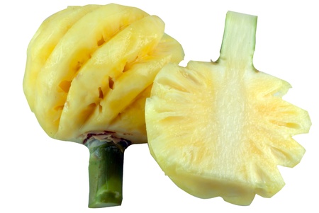 Splited juicy pineapple in fornt of white backgroundの写真素材