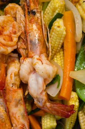 Fried shrimp and various vegetableの写真素材