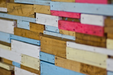 Vintage colorful wooden wall backgroundの写真素材