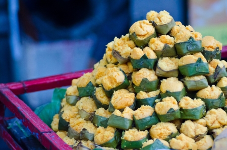 Dessert thai sweet sugar palm cake with coconutの写真素材