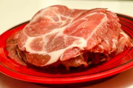 Pieces of paper-thin sliced beef for Shabu Shabu  Japanese Hot pot   Soup の写真素材
