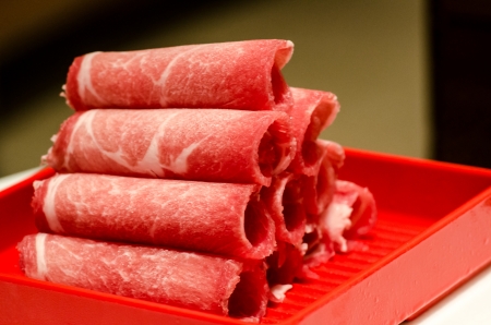 Pieces of paper-thin sliced beef for Shabu Shabu  Japanese Hot pot   Soup の写真素材