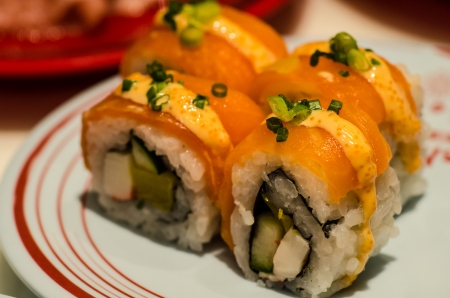 Philadelphia classic  Salmon, Philadelphia cheese, cucumber, avocado, tobiko  Japanese sushiの写真素材