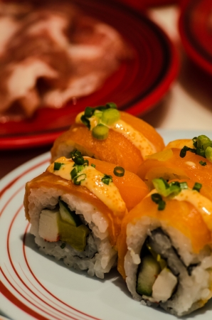 Philadelphia classic  Salmon, Philadelphia cheese, cucumber, avocado, tobiko  Japanese sushiの写真素材