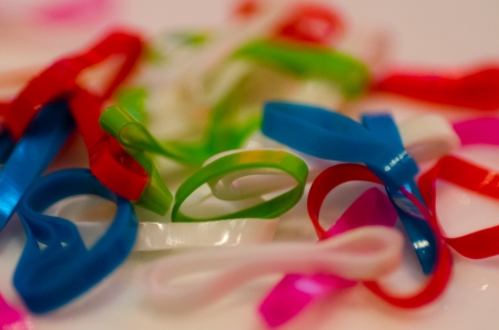 Set of multi-coloured elastic bands close upの写真素材