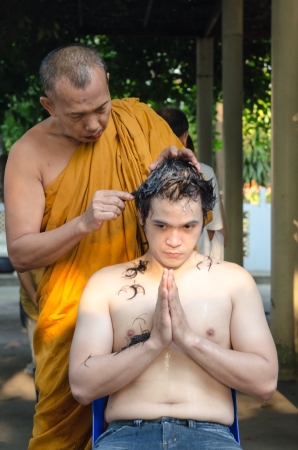 The new monks in Buddhist ordination ceremony, Lopburi, Thailandのeditorial素材