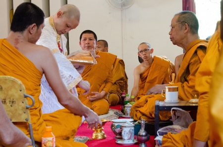 The new monks in Buddhist ordination ceremony, Lopburi, Thailandのeditorial素材