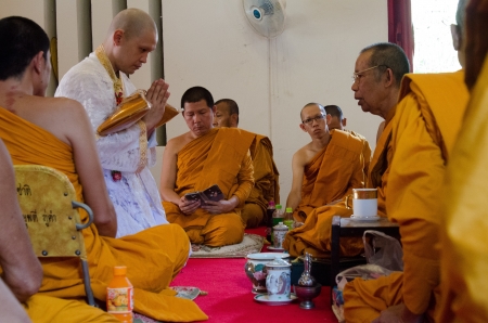 The new monks in Buddhist ordination ceremony, Lopburi, Thailandのeditorial素材