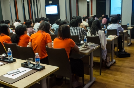 People listening to a talk in a seminarのeditorial素材