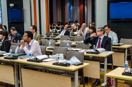 People listening to a talk in a seminarのeditorial素材