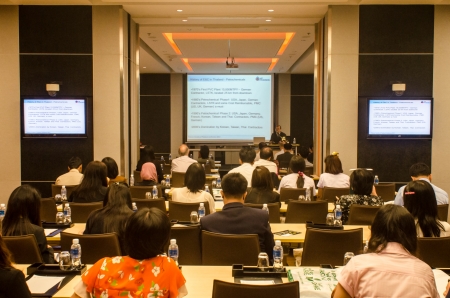 People listening to a talk in a seminarのeditorial素材