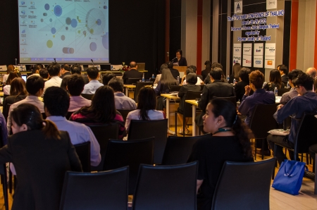 People listening to a talk in a seminarのeditorial素材