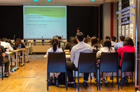 People listening to a talk in a seminarのeditorial素材